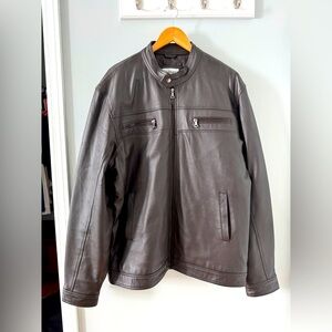 VINTAGE TM Men’s Large Tall Genuine Leather Bomber Jacket in Dark Brown